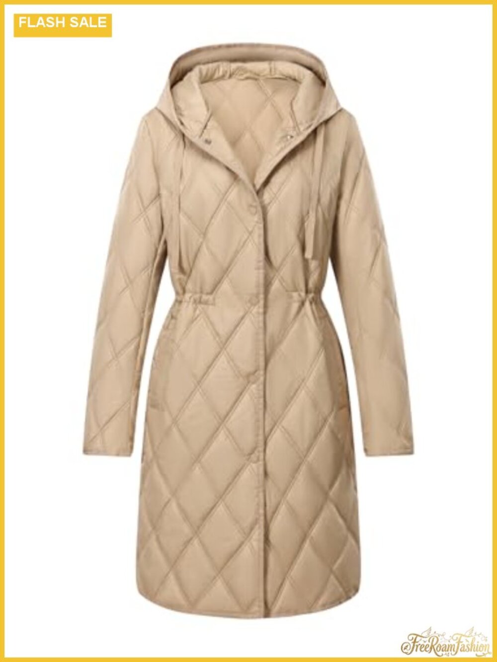 Quilted Lightweight Long Puffer Jacket Hooded Button Winter Coat